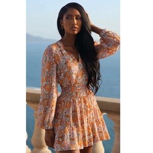 Ryegrass Womens Floral Dress XL Long Sleeve Tiered Mini‎ Orange Pink Boho Fairy